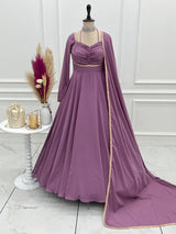 FESTIVE PARTY WEAR MAUVE ANARKALI SUIT SET WITH SLEEK ZARI BORDER