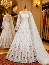 LUXURIOUS BURGUNDY EMBROIDERED ANARKALI GOWN SET FOR WEDDINGS & BRIDAL WEAR