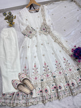 LUXURIOUS BURGUNDY EMBROIDERED ANARKALI GOWN SET FOR WEDDINGS & BRIDAL WEAR