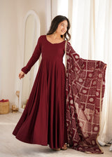 DESIGNER ANARKALI DRESS WITH PEARL NECKLINE & EMBROIDERED DUPATTA