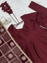 DESIGNER ANARKALI DRESS WITH PEARL NECKLINE & EMBROIDERED DUPATTA