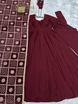 DESIGNER ANARKALI DRESS WITH PEARL NECKLINE & EMBROIDERED DUPATTA