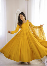 DESIGNER ANARKALI DRESS WITH PEARL NECKLINE & EMBROIDERED DUPATTA