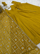 DESIGNER ANARKALI DRESS WITH PEARL NECKLINE & EMBROIDERED DUPATTA