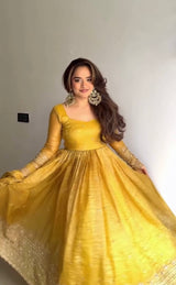 HALDI SPECIAL GOLD EMBROIDERED ANARKALI GOWN SET WITH DUPATTA