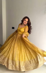 HALDI SPECIAL GOLD EMBROIDERED ANARKALI GOWN SET WITH DUPATTA