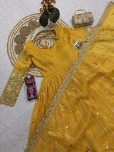 HALDI SPECIAL GOLD EMBROIDERED ANARKALI GOWN SET WITH DUPATTA