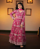 KIDS RANI PINK HEAVY EMBROIDERED FLARED ANARKALI GOWN WITH DUPATTA