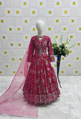 KIDS RANI PINK HEAVY EMBROIDERED FLARED ANARKALI GOWN WITH DUPATTA