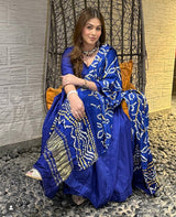 ROYAL BLUE ANARKALI SUIT SET WITH BANDHANI PRINTED DUPATTA