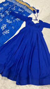 ROYAL BLUE ANARKALI SUIT SET WITH BANDHANI PRINTED DUPATTA