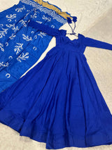 ROYAL BLUE ANARKALI SUIT SET WITH BANDHANI PRINTED DUPATTA