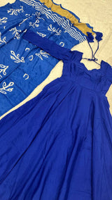 ROYAL BLUE ANARKALI SUIT SET WITH BANDHANI PRINTED DUPATTA