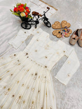 GIRLS OFF-WHITE GOLD EMBROIDERED ANARKALI GOWN WITH DUPATTA