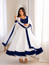 ELEGANT WHITE ANARKALI SUIT WITH PEARL EMBELLISHED BODICE