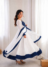 ELEGANT WHITE ANARKALI SUIT WITH PEARL EMBELLISHED BODICE