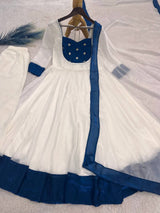 ELEGANT WHITE ANARKALI SUIT WITH PEARL EMBELLISHED BODICE