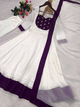 ELEGANT WHITE ANARKALI SUIT WITH PEARL EMBELLISHED BODICE