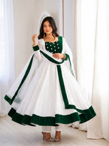 ELEGANT WHITE ANARKALI SUIT WITH PEARL EMBELLISHED BODICE