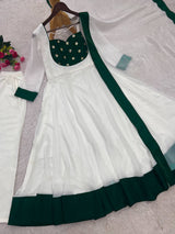 ELEGANT WHITE ANARKALI SUIT WITH PEARL EMBELLISHED BODICE