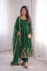 EMERALD EMBROIDERED ANARKALI GOWN WITH  DUPATTA