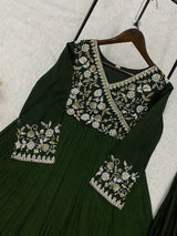 DESIGNER BOTTLE GREEN ETHNIC GOWN SET WITH MATCHING DUPATTA