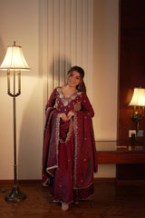 LUXURIOUS BURGUNDY GEORGETTE ANARKALI SET FOR WEDDINGS & PARTIES