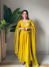DESIGNER MUSTARD GEORGETTE ANARKALI SET FOR HALDI & WEDDING FUNCTIONS