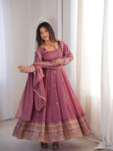 FESTIVE LONG FLARED ANARKALI GOWN SET WITH HEAVY CUFF & HEM EMBROIDERY