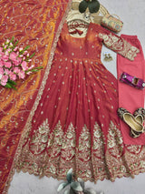 HEAVY GOLD ZARI EMBROIDERED ANARKALI GOWN WITH DUPATTA