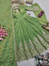 HEAVY GOLD ZARI EMBROIDERED ANARKALI GOWN WITH DUPATTA