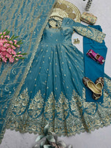 HEAVY GOLD ZARI EMBROIDERED ANARKALI GOWN WITH DUPATTA