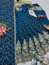 HEAVY GOLD ZARI EMBROIDERED ANARKALI GOWN WITH DUPATTA