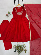 RED EMBROIDERED ANARKALI SUIT SET FOR KARWA CHAUTH & FESTIVE WEAR