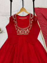 RED EMBROIDERED ANARKALI SUIT SET FOR KARWA CHAUTH & FESTIVE WEAR