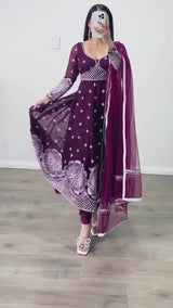 Popular Purple Cotton Embroidery Work Gown