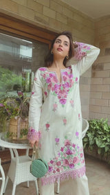 White Maslin Embroidered suit