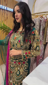 Heavy Designer Sharara Suit in Petrol Color