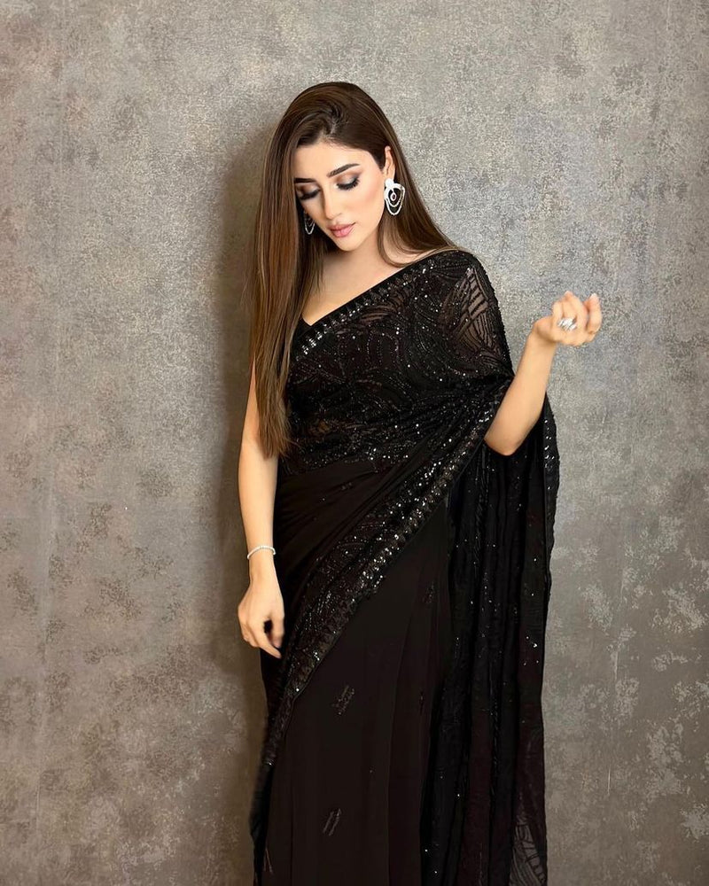 Bollywood black saree best sale